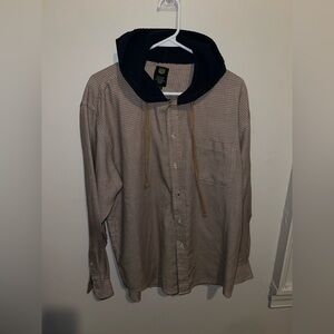 Men’s Navy and Beige Plaid Hooded Shirt by Azur Sz L  Made in Pakistan •Skater